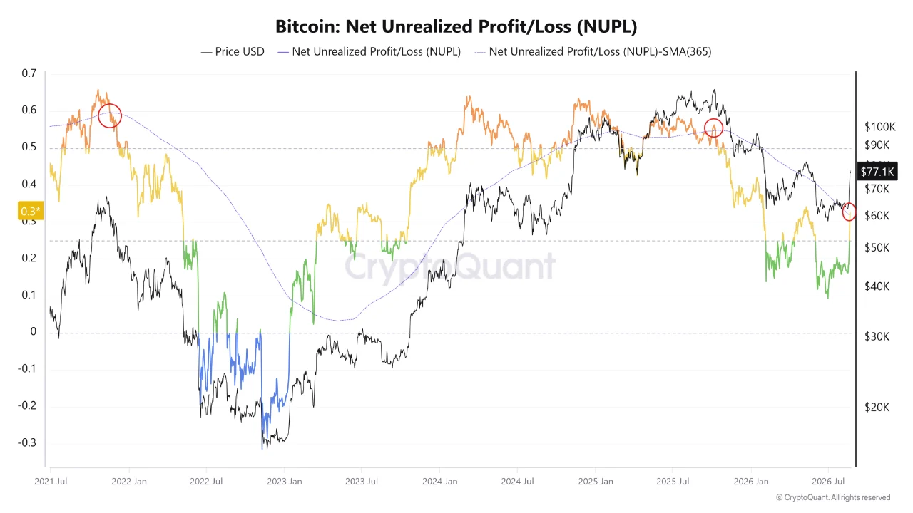 Bitcoin Net Unrealized Profit/Loss (NUPL). Source: CryptoQuant