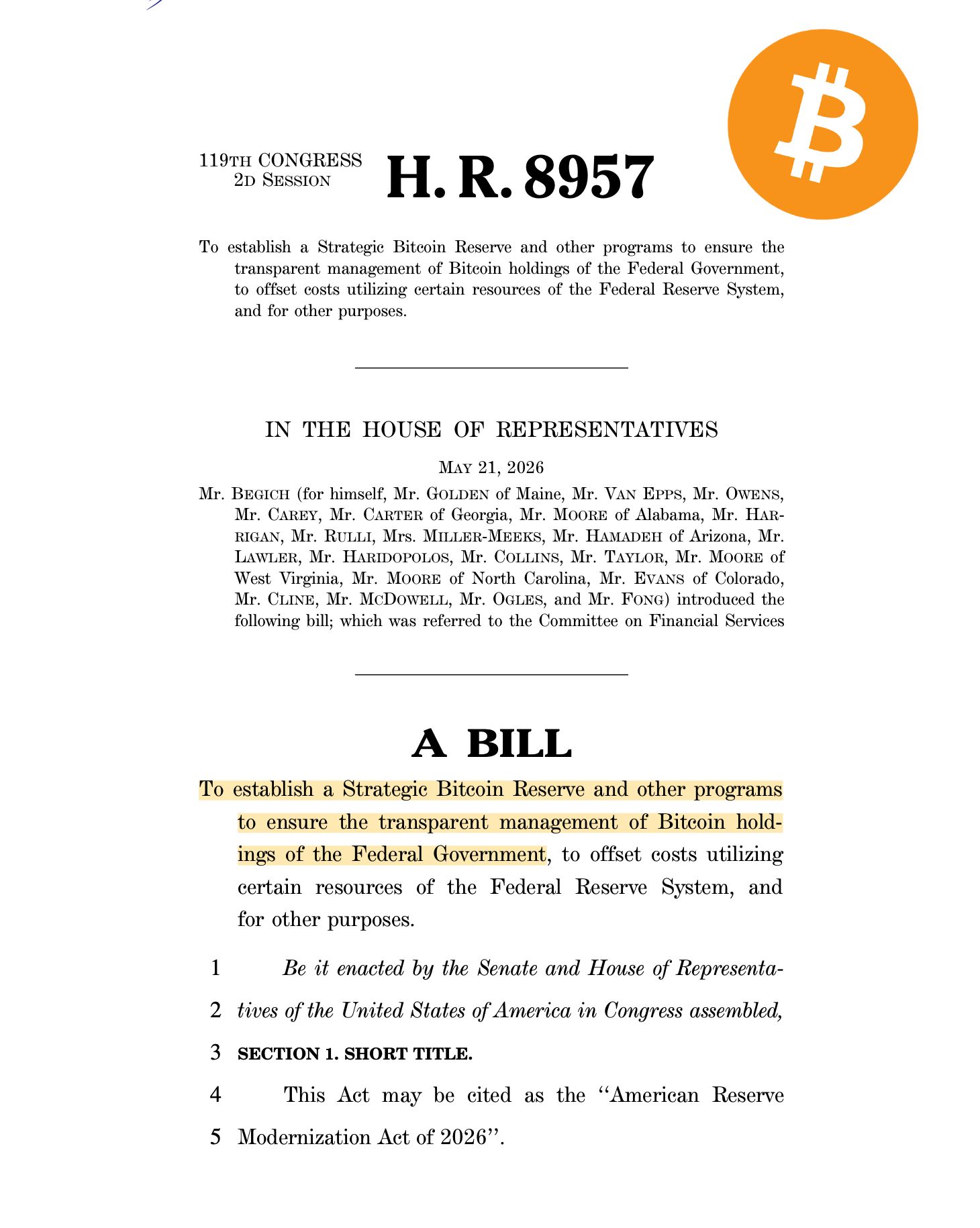 Strategic Bitcoin Reserve Bill | Source: SEC
