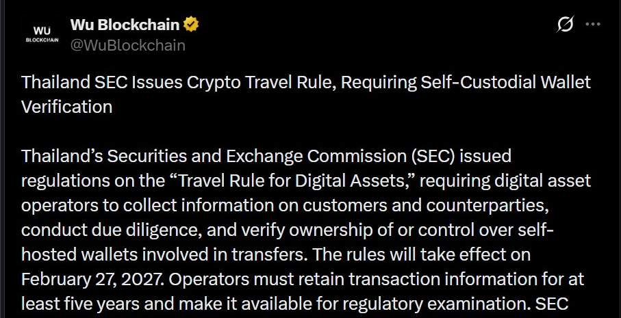 Пресс-релиз Комиссии по ценным бумагам и биржам Таиланда | Источник: X