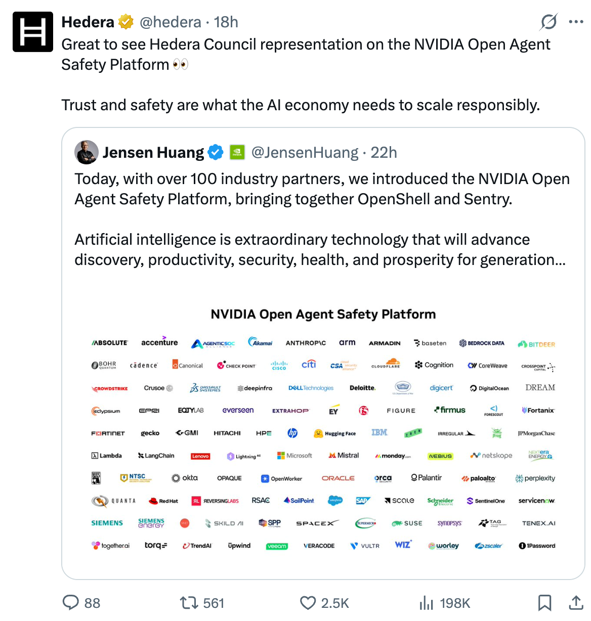 Hedera AI safety initiative | Source: X