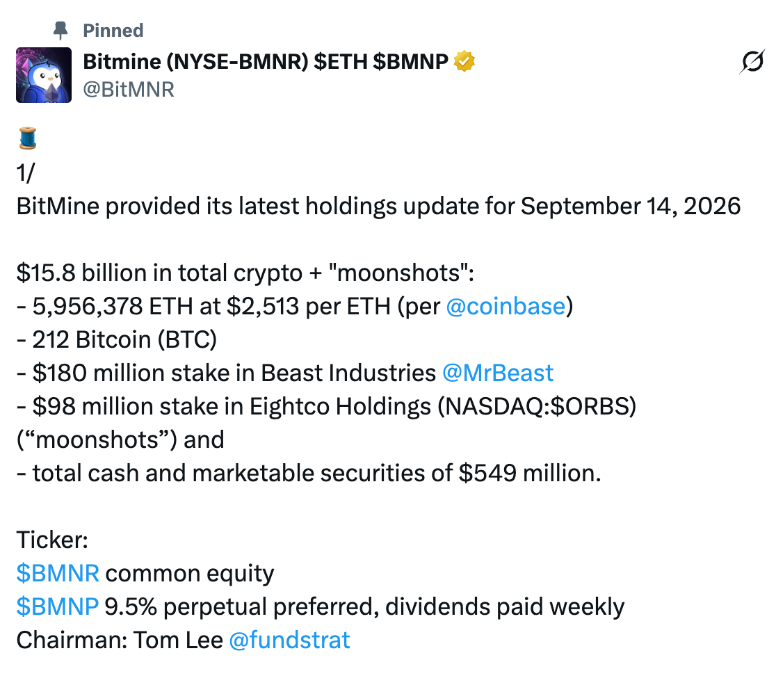 BitMine holdings | Source: X