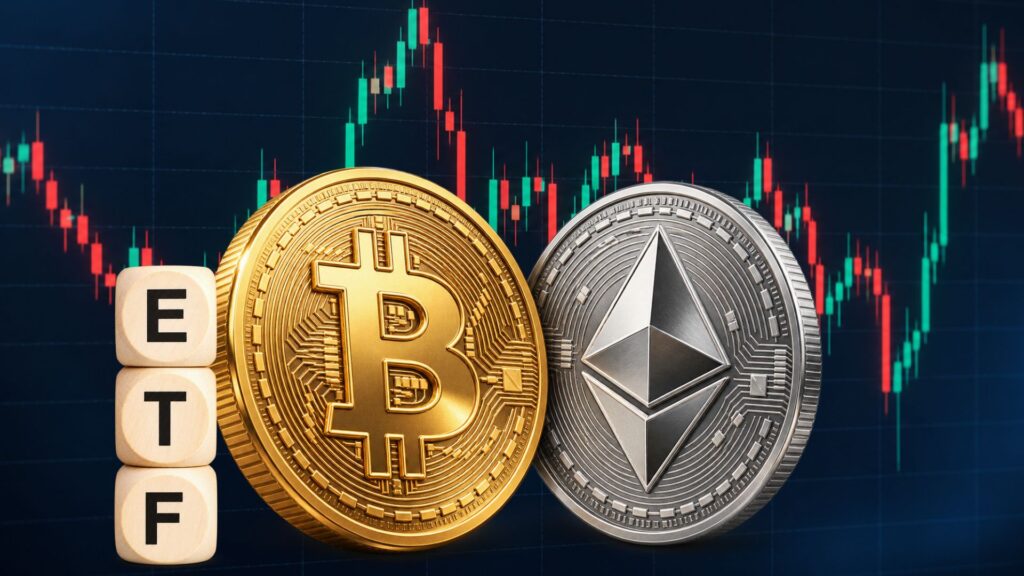 Krypto-ETFs entwickeln sich uneinheitlich: Bitcoin verzeichnet einen Zuwachs von 305 Mio. US-Dollar, Ethereum einen Rückgang von 221 Mio. US-Dollar