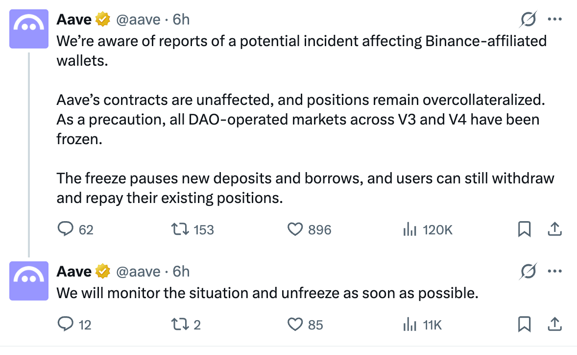 Declaración de Aave sobre el ataque a Binance | Fuente: X