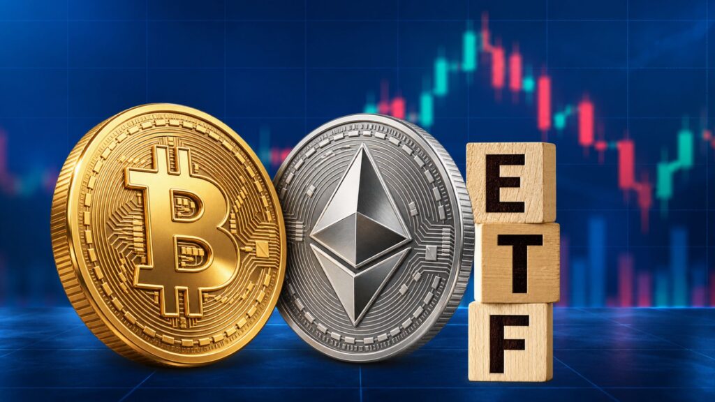 Krypto-ETFs entwickeln sich uneinheitlich: Bitcoin verzeichnet einen Zuwachs von 23 Mio. US-Dollar, Ether einen Rückgang von 26 Mio. US-Dollar