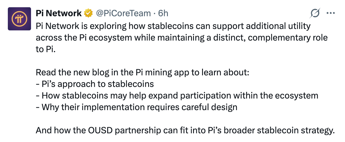 Pi Network stablecoin news | Source: X