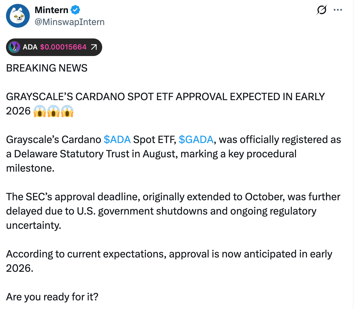 Cardano ETF approval | Source: X