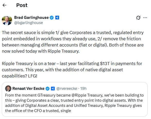 XRP News: Ripple CEO Says New Treasury Tool Removes Fiat and Crypto Friction